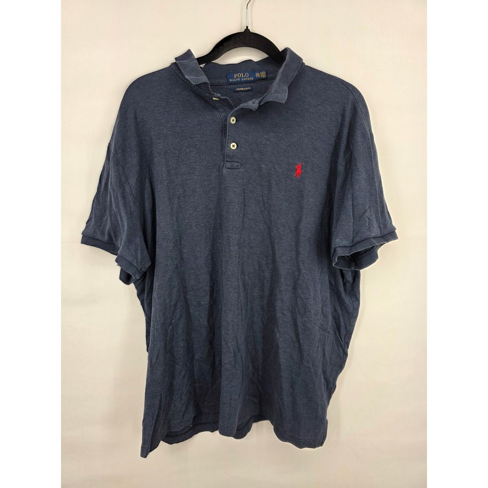 Polo Ralph Lauren Mens XXL Custom Slim Fit Polo Navy Blue Heather Pony Logo